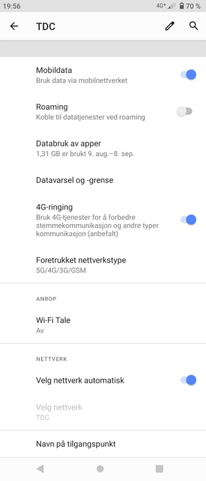 Slå av Velg nettverk automatisk