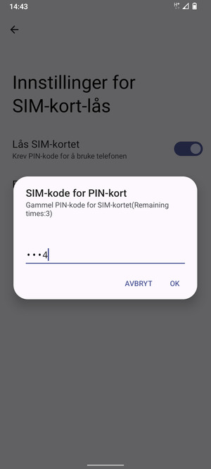 Skriv inn en Gammel PIN-kode for SIM-kort og velg OK