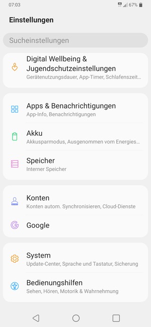 Scrollen Sie und wählen Sie Konten