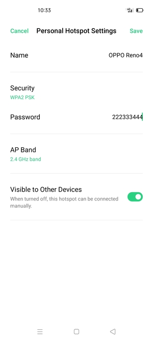 Enter a Wi-Fi hotspot password of at least 8 characters and select Save