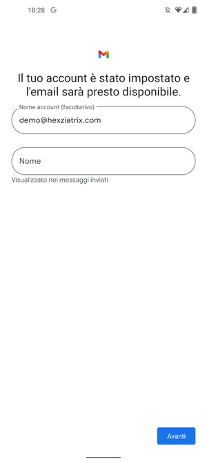 Scegli un nome per il tuo account e inserisci il tuo nome. Seleziona Avanti