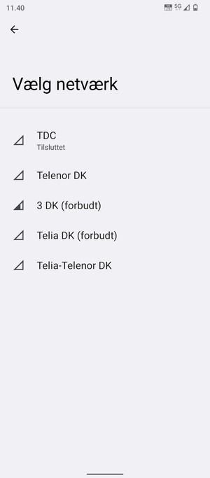 Vælg en netværksudbyder fra listen