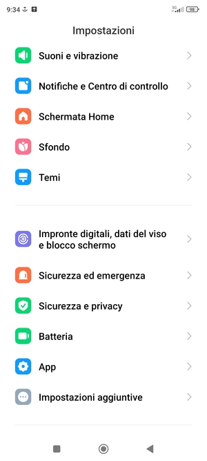 Scorri e seleziona Impronte digitali, dati del viso e blocco schermo
