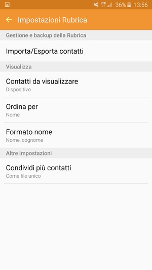 Seleziona Importa/Esporta contatti