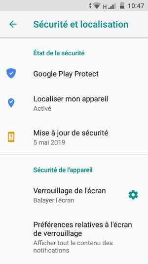 Sélectionnez Verrouillage de l'ecran