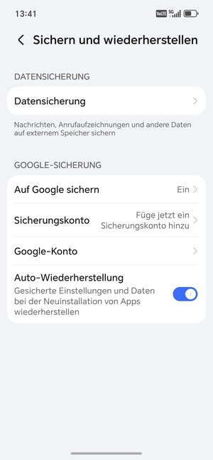 Wählen Sie Sicherungskonto