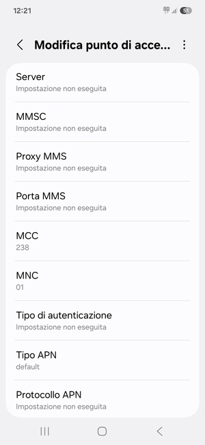 Scorri verso il basso e inserisci le informazioni di internet