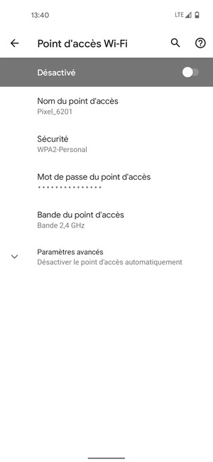 Sélectionnez Mot de passe du point d'accès