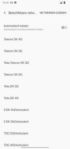 Selecteer een netwerkoperator uit de lijst