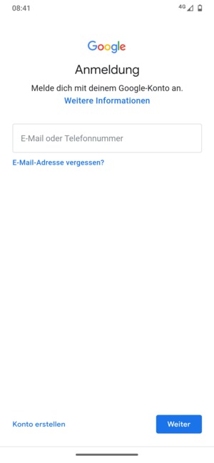 Geben Sie Ihre Gmail Adresse ein und wählen Sie Weiter