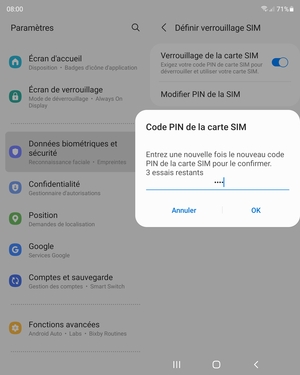 Veuillez confirmer votre nouveau code PIN et sélectionner OK