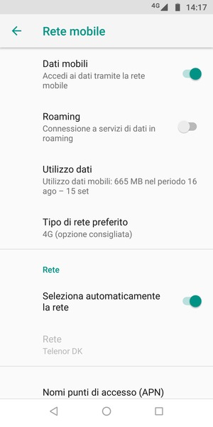Seleziona Tipo di rete preferito