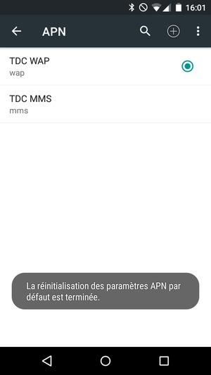 Votre téléphone va être réinitialisé avec les paramètres Internet et MMS par défaut