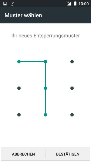 Zeichnen Sie das Entsperrmuster erneut und wählen Sie BESTÄTIGEN