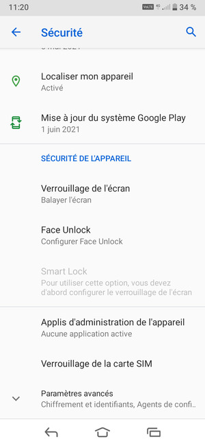 Faites défiler et sélectionnez Verrouillage de la carte SIM