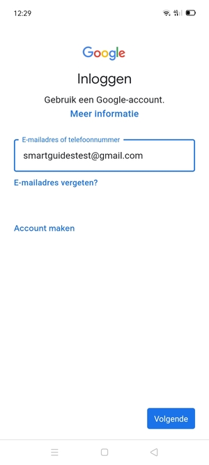 Voer uw Gmail adres in en selecteer Volgende