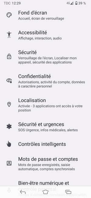 Faites défiler et sélectionnez Localisation