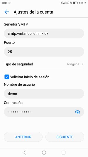 Introduzca la dirección de servidor saliente