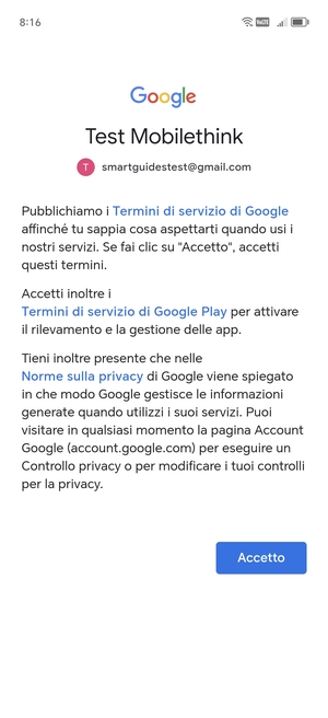 Seleziona Accetto