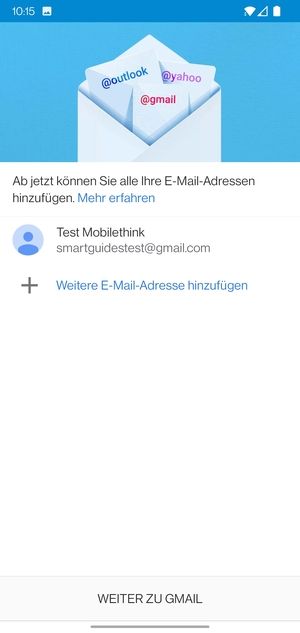 Wählen Sie WEITER ZU GMAIL