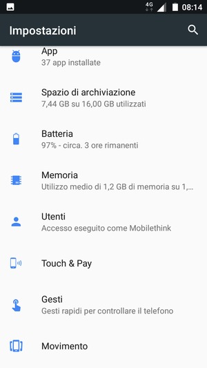 Torna al menu Impostazioni e seleziona Batteria
