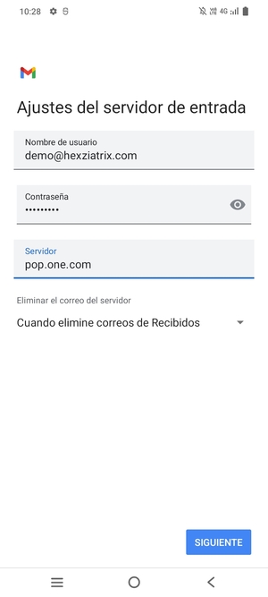 Introduzca Nombre de usario y la dirección de servidor entrada. Seleccione SIGUIENTE