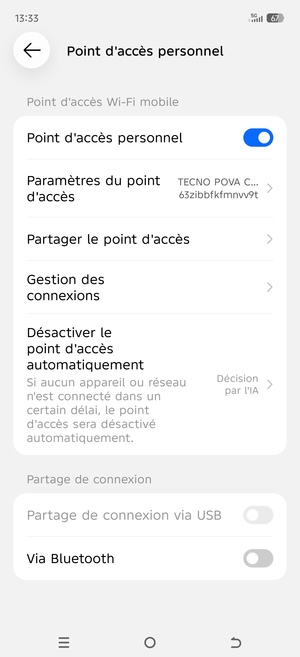Votre téléphone est maintenant configuré pour être utilisé comme modem