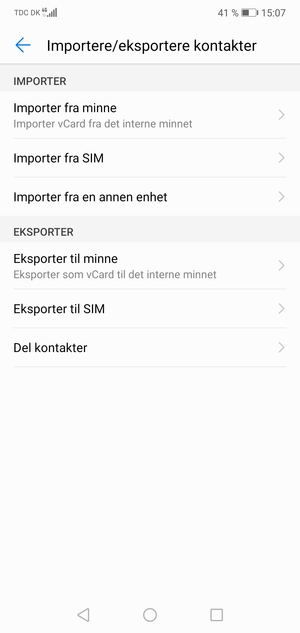 Velg Importer fra SIM