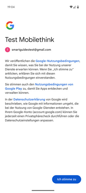 Wählen Sie Ich stimme zu