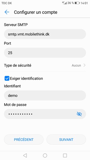 Saisissez l'adresse du serveur sortant