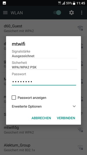 Geben Sie das WLAN-Passwort ein und wählen Sie VERBINDEN