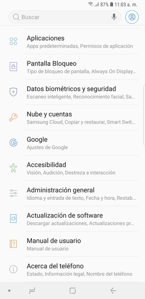 Desplácese y seleccione Datos biométricos y seguridad