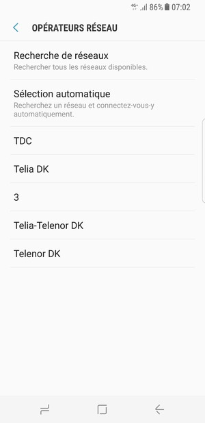 Sélectionnez un opérateur réseau dans la liste