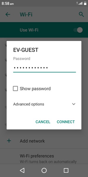 Enter the Wi-Fi password and select CONNECT