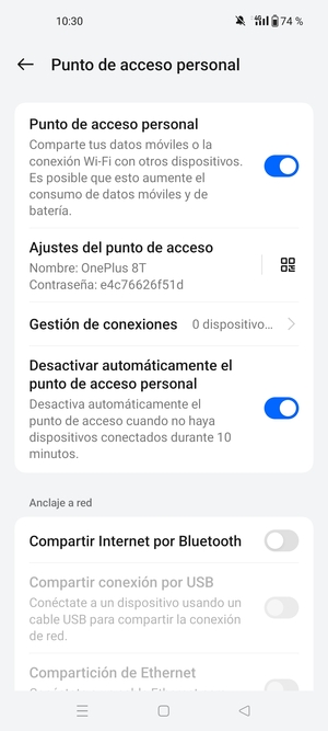 El teléfono ha sido configurado para su uso como módem
