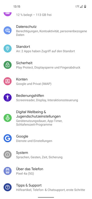 Scrollen Sie und wählen Sie System