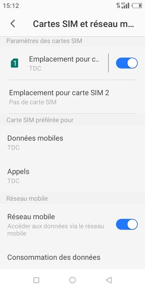 Sélectionnez Emplacement pour carte SIM 1 ou Emplacement pour carte SIM 2