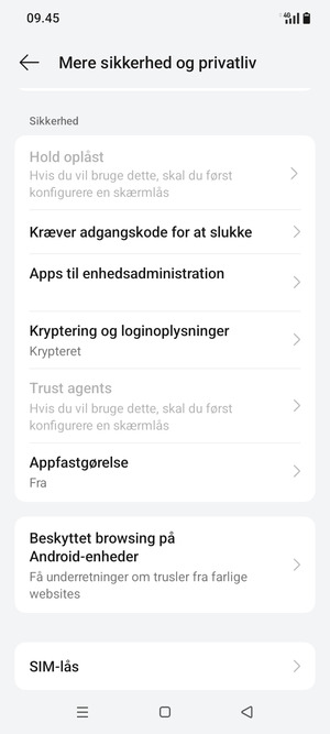 Scroll til og vælg SIM-lås