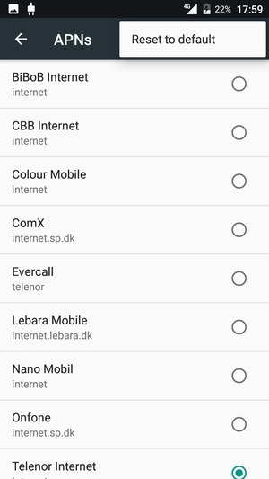 Select Reset to default