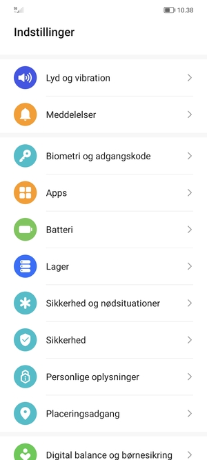 Scroll til og vælg Sikkerhed