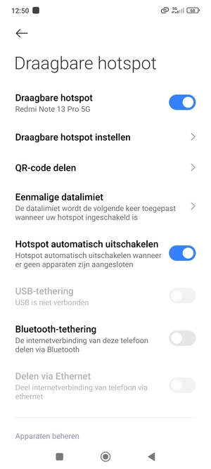 Uw telefoon is nu geïnstalleerd voor gebruik als modem