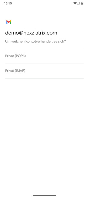 Wählen Sie Privat (POP3) oder Privat (IMAP)