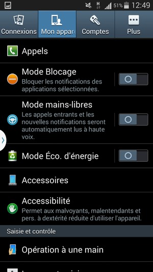 Faites défiler et sélectionnez Mode Éco. d'énergie