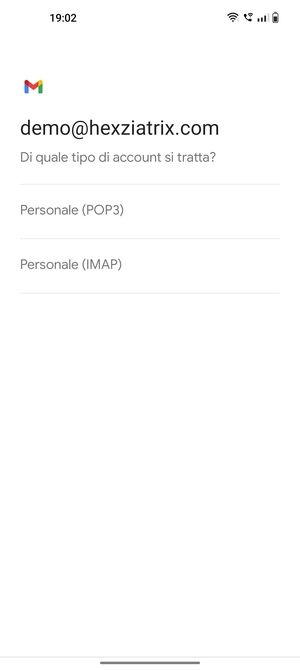 Seleziona Personale (POP3) o Personale (IMAP)