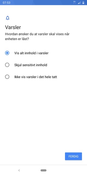 Velg ønsket alternativ og velg FERDIG