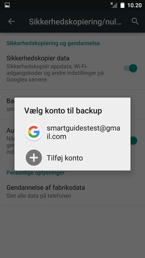 Vælg din sikkerhedskopi-konto