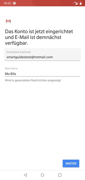 Geben Sie Ihrem Konto einen Namen und geben Sie Ihren Namen ein. Wählen Sie WEITER