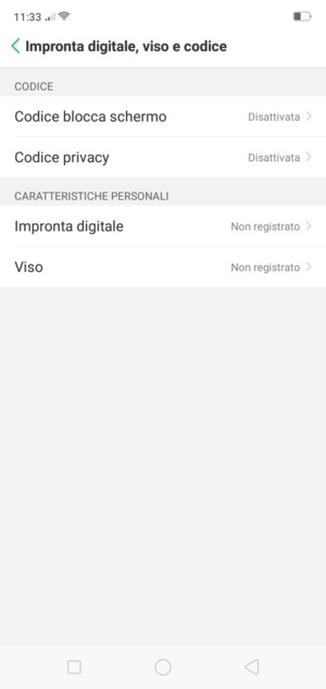 Seleziona Codice blocca schermo