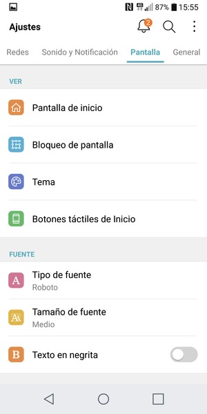 Para cambiar el PIN de la tarjeta SIM, vuelva al menú Ajustes y seleccione General