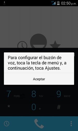 Si el correo de voz no está configurado, seleccione Aceptar